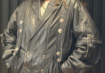 Blouson vintage en cuir 2 en 1 – manches amovibles