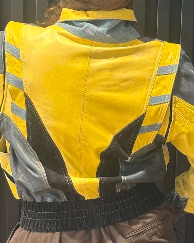 Blouson vintage en cuir multicolore – pièce unique