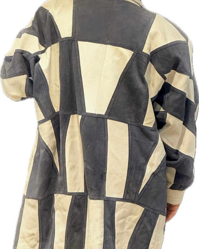 VESTE EN CUIR&DAIM PATCHWORK