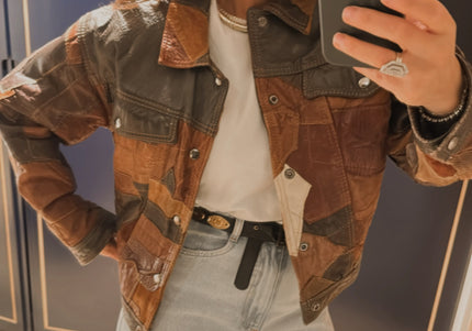 BLOUSON VINTAGE PATCHWORK CUIR MARRON
