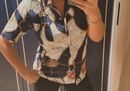 Chemisier Gucci vintage customisé – Motif marin (Taille unique)