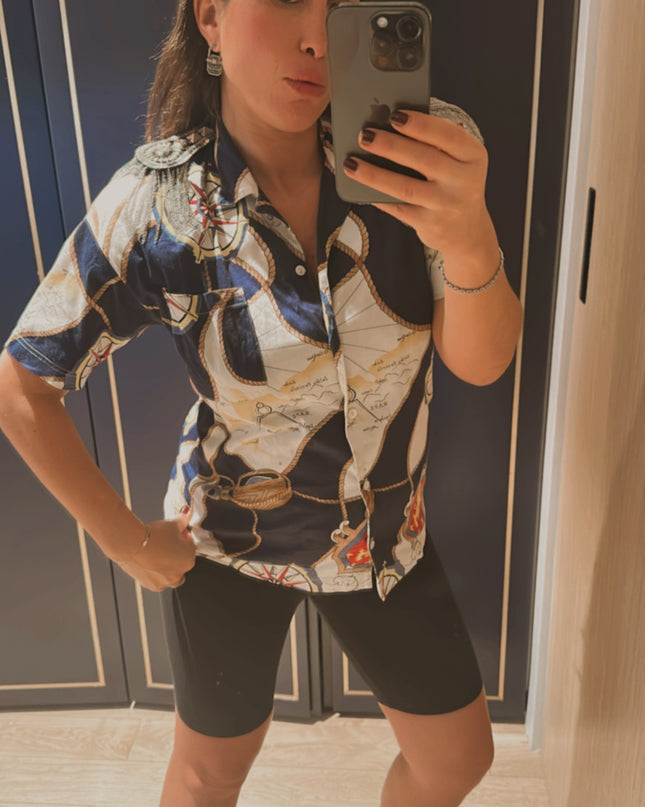 Chemisier Gucci vintage customisé – Motif marin (Taille unique)