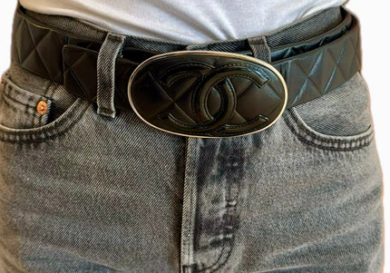 Ceinture Chanel vintage – Noir, réglable, taille 85