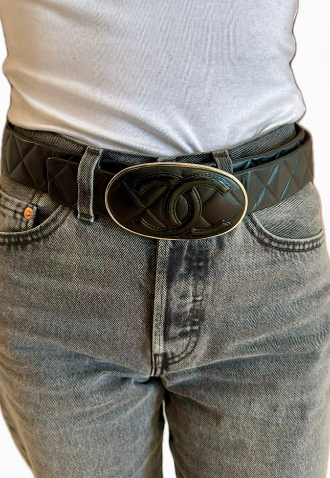 Ceinture Chanel vintage – Noir, réglable, taille 85