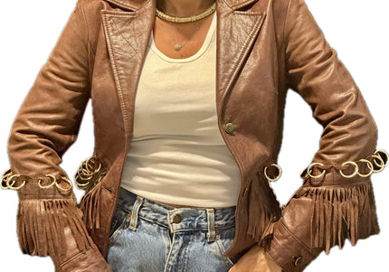 BLAZER EN CUIR MARRON ANNEAUX