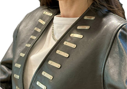 VESTE EN CUIR VINTAGE DÉTAILS ARGENTÉS