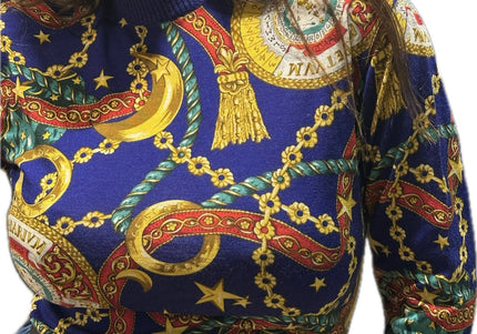 Pull en laine Céline Vintage imprimé chaînes et médaillons – Taille unique