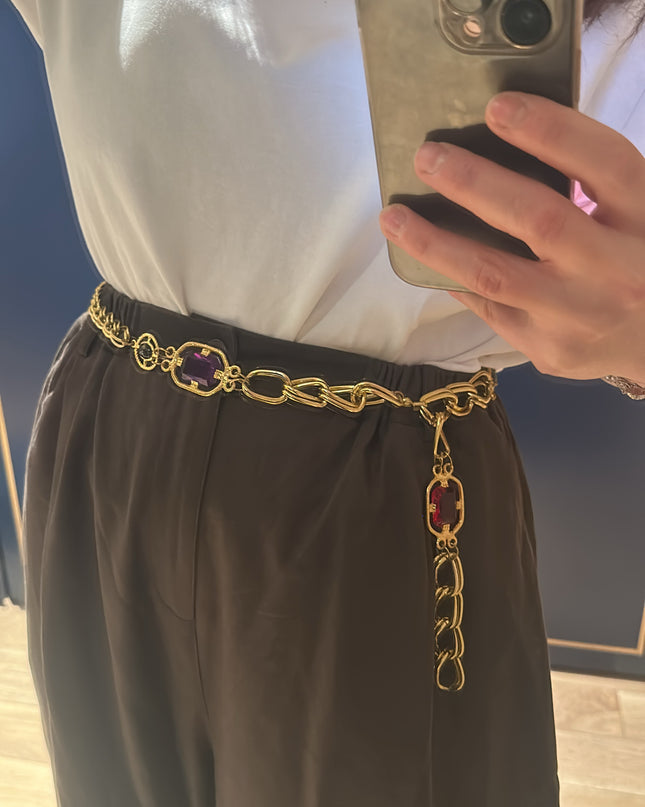 Ceinture Vintage Bijou Dorée – Pierres Colorées – Pièce Unique