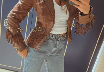 BLAZER EN CUIR MARRON ANNEAUX