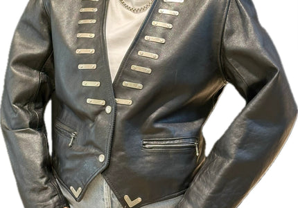 VESTE EN CUIR VINTAGE DÉTAILS ARGENTÉS