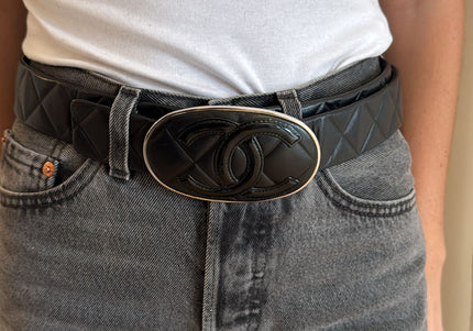 Ceinture Chanel vintage – Noir, réglable, taille 85