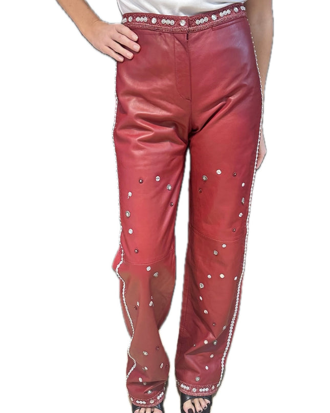 Pantalon en cuir vintage customisé – Taille 36