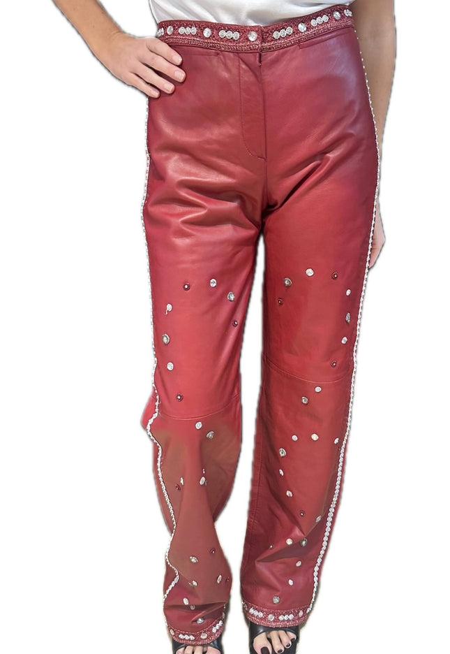 Pantalon en cuir vintage customisé – Taille 36