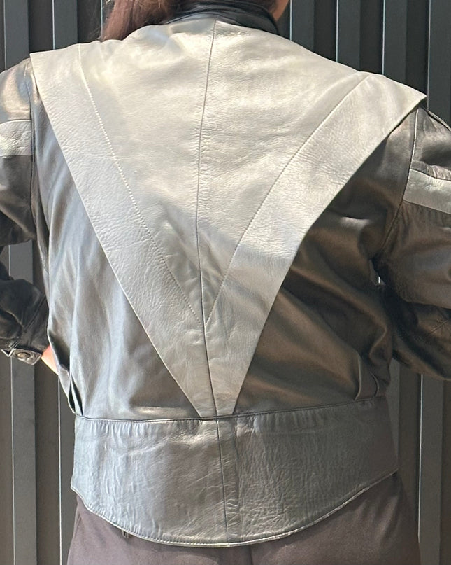 Veste en cuir vintage bicolore – zip – esprit veste sans manches –️– pièce unique