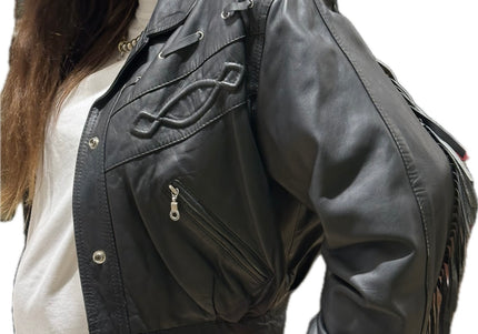 Blouson vintage en cuir à franges – Taille unique