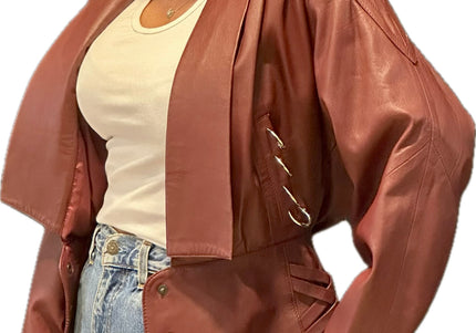VESTE VINTAGE EN CUIR BORDEAUX