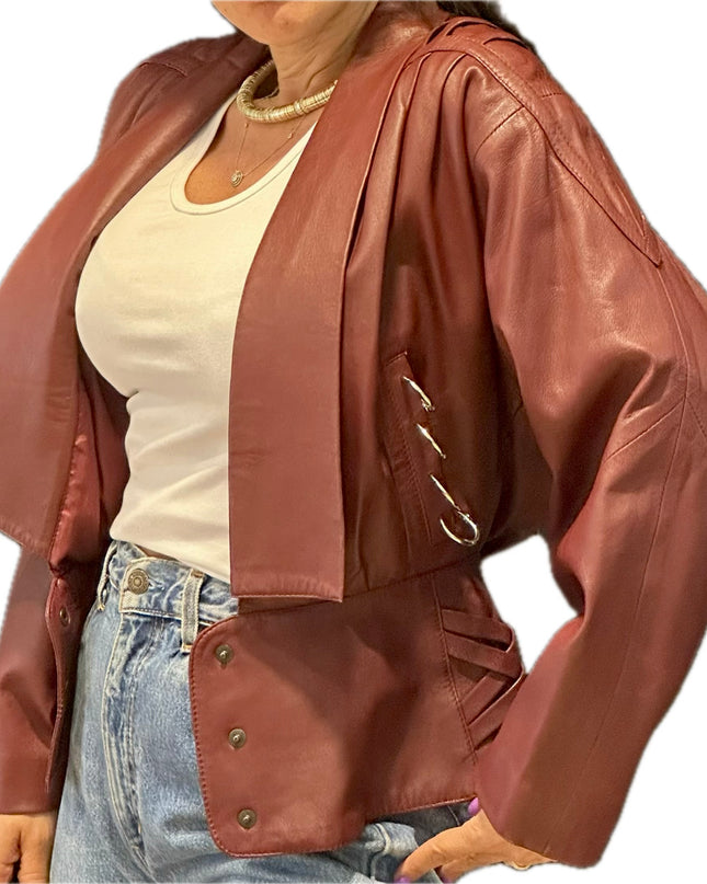VESTE VINTAGE EN CUIR BORDEAUX