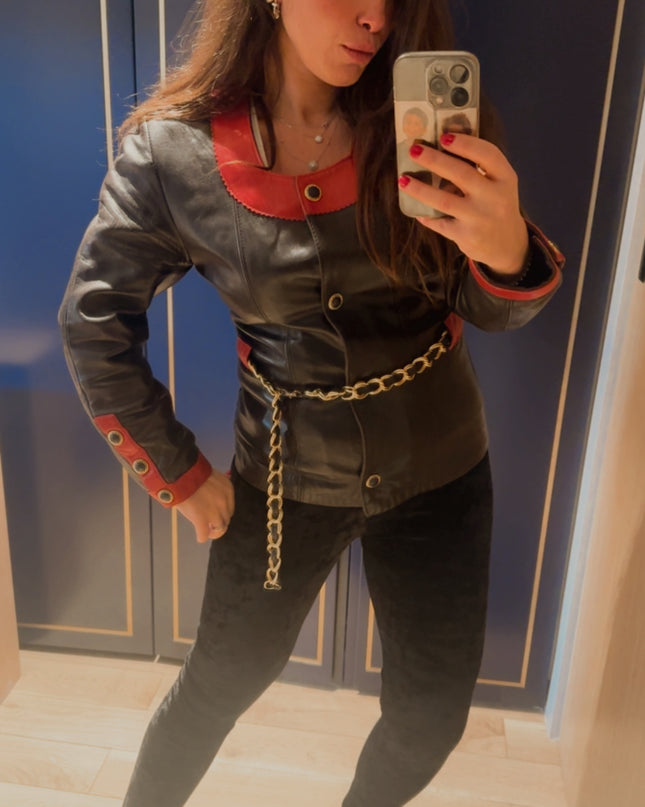 Veste en cuir vintage ceinturée – Pièce d’exception