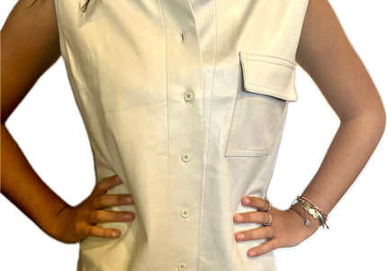 Veste sans manches Yves Saint Laurent Vintage – Cuir blanc cassé (customisée)