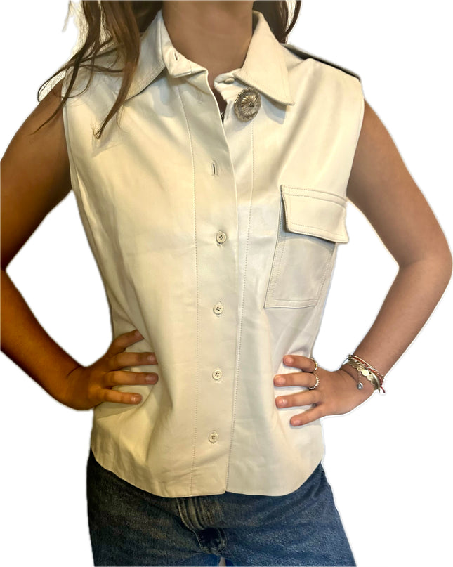 Veste sans manches Yves Saint Laurent Vintage – Cuir blanc cassé (customisée)