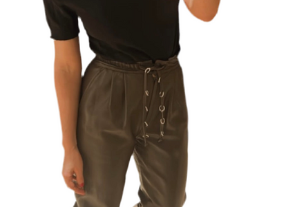 PANTALON EN CUIR VINTAGE MARRON ANNEAUX