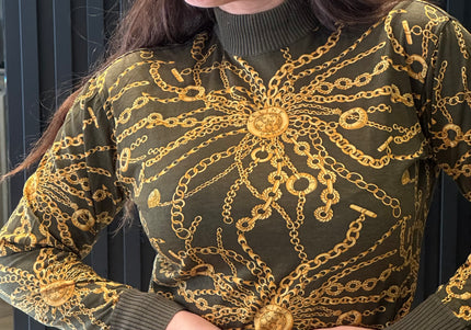 Pull en laine Céline vintage – motif chaînes iconique – pièce rare