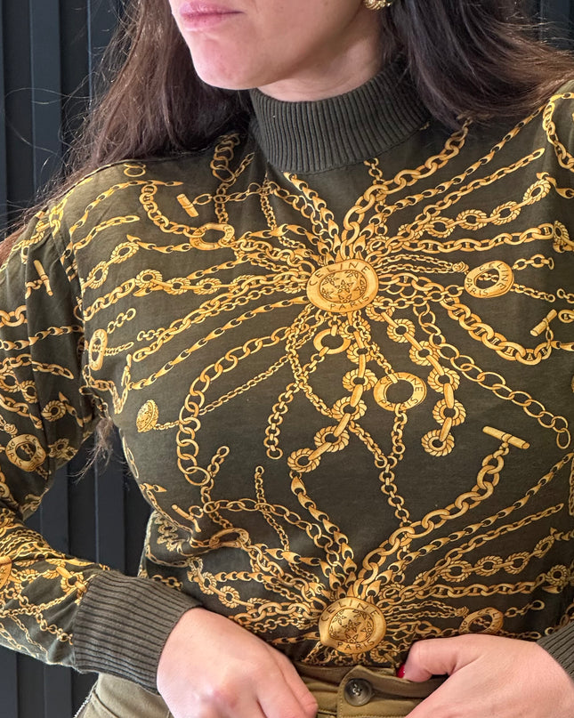 Pull en laine Céline vintage – motif chaînes iconique – pièce rare