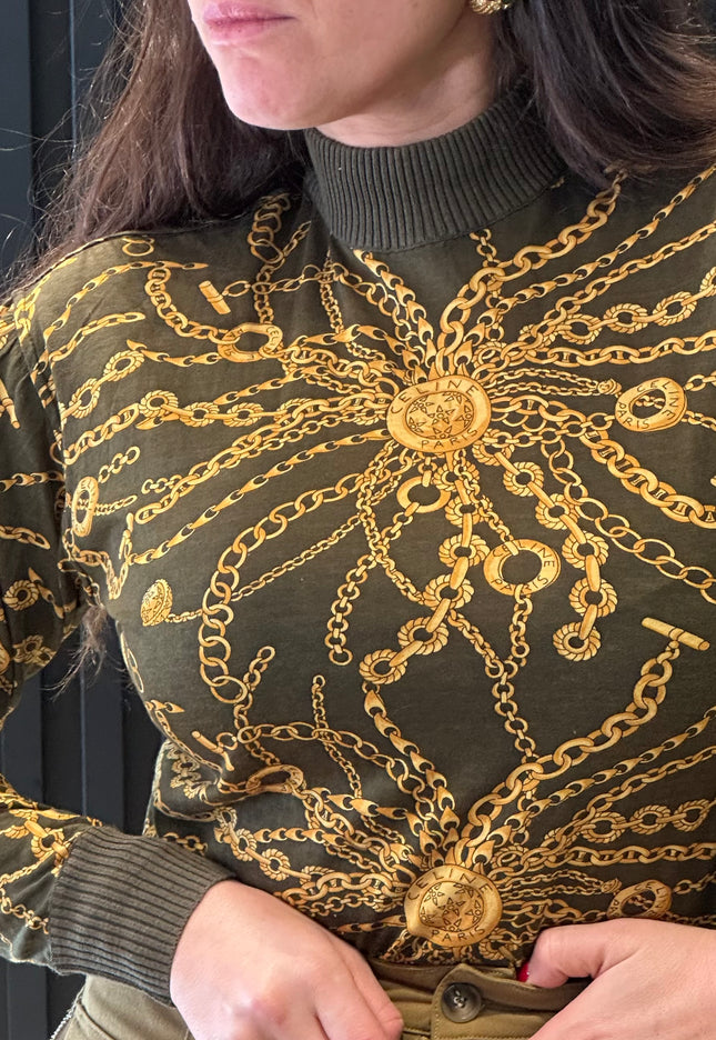 Pull en laine Céline vintage – motif chaînes iconique – pièce rare