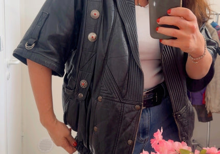 Blouson vintage en cuir 2 en 1 – manches amovibles