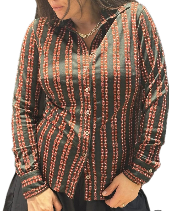 Chemise Céline Vintage en coton – Logo Triomphe rouge – Taille 38