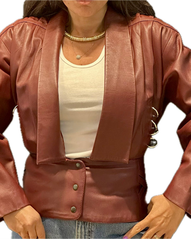 VESTE VINTAGE EN CUIR BORDEAUX