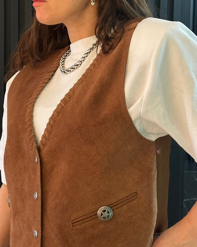 Gilet de costume vintage en daim — Taille unique