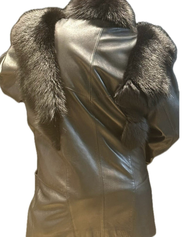 Veste vintage en cuir et fourrure – Taille unique