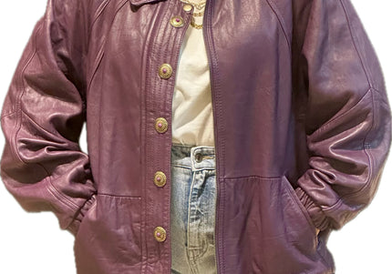 BLOUSON EN CUIR VINTAGE VIOLET