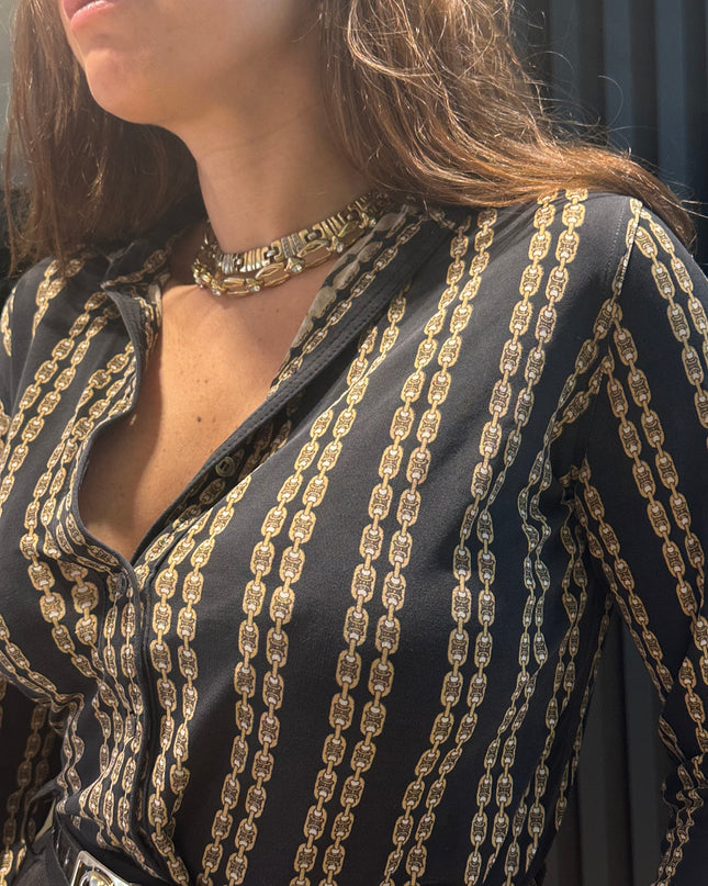 Chemise en soie vintage Céline – motif Triomphe