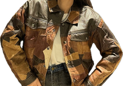 BLOUSON VINTAGE PATCHWORK CUIR MARRON