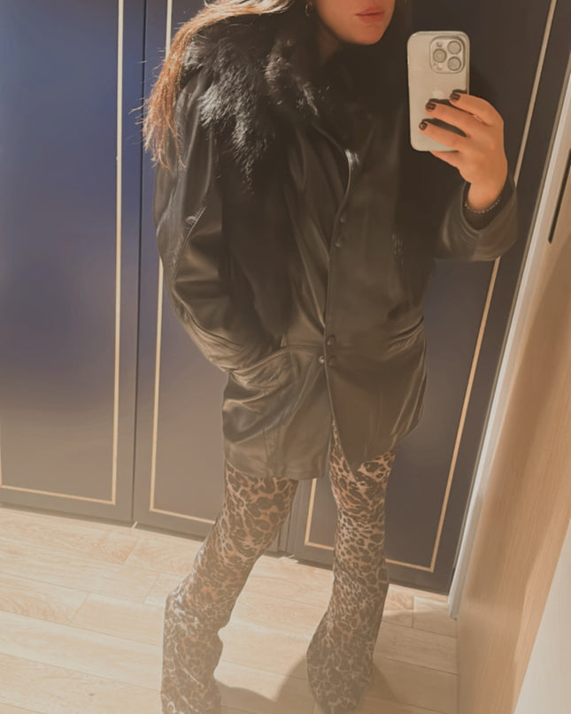 Veste vintage en cuir et fourrure – Taille unique