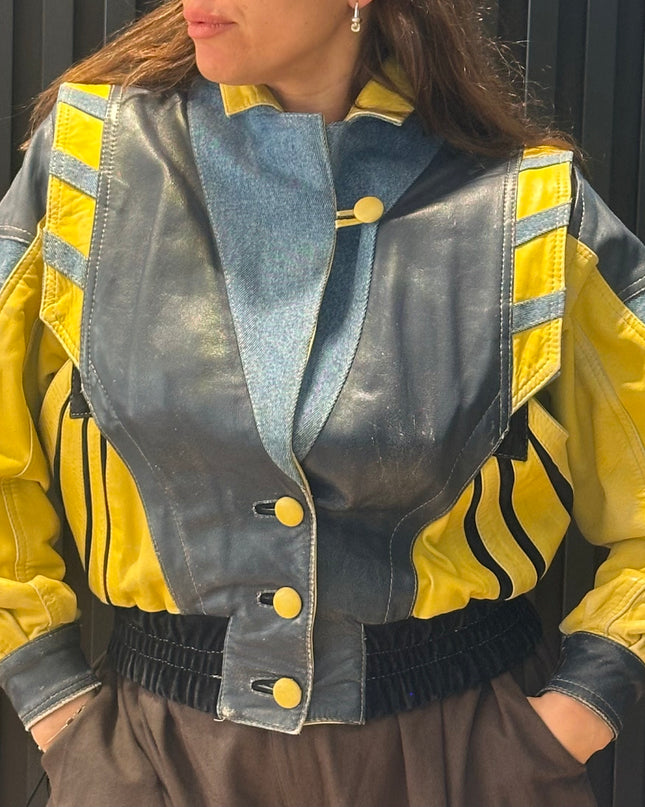 Blouson vintage en cuir multicolore – pièce unique