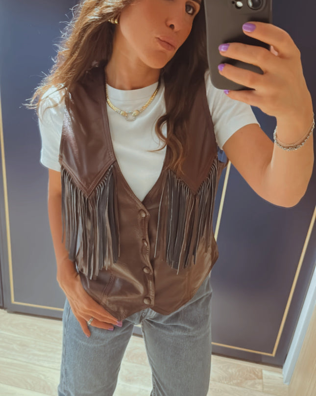VESTE SANS MANCHES BORDEAUX EN CUIR