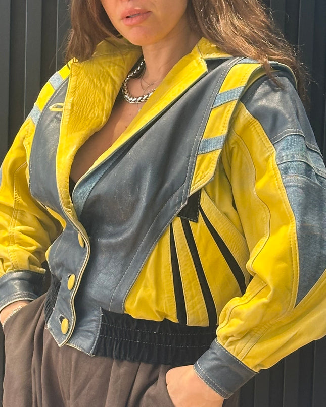 Blouson vintage en cuir multicolore – pièce unique