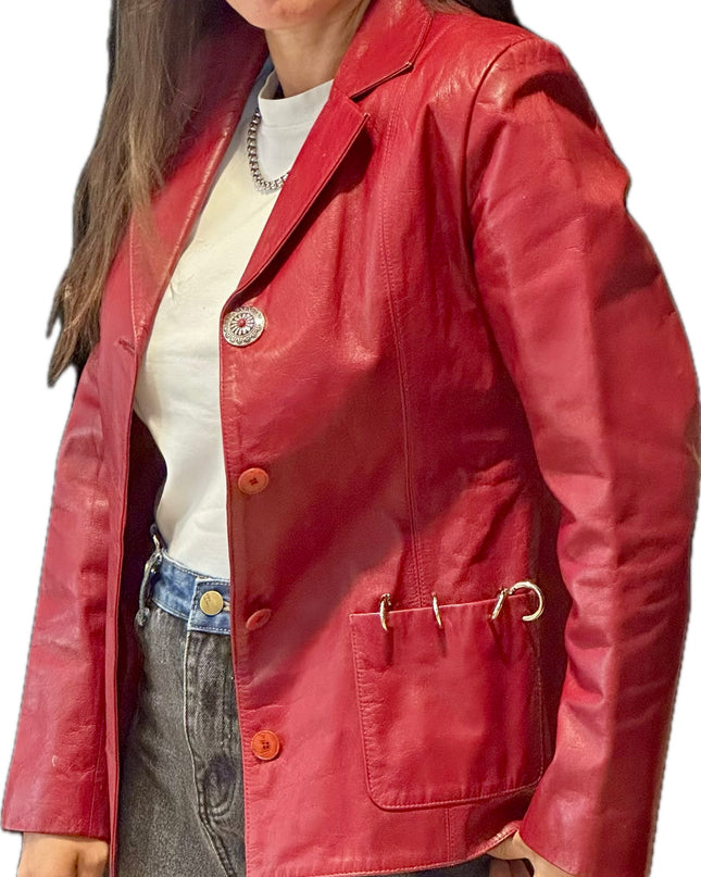BLAZER EN CUIR ROUGE