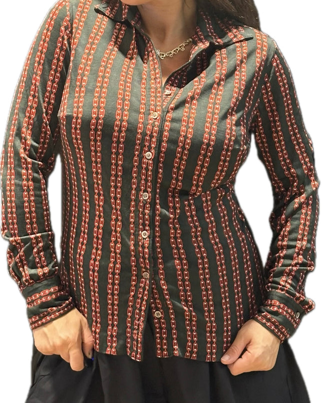 Chemise Céline Vintage en coton – Logo Triomphe rouge – Taille 38