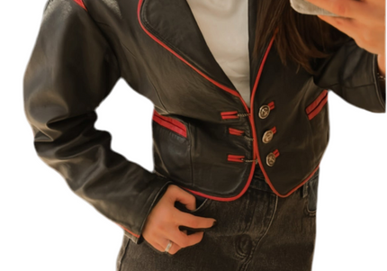 BLAZER CUIR ROUGE ET NOIR