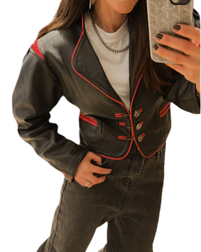 BLAZER CUIR ROUGE ET NOIR