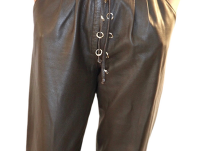 PANTALON EN CUIR VINTAGE MARRON ANNEAUX