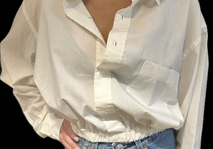 Chemisier vintage Yves Saint Laurent – Blanc – Taille Unique – Customisé à la taille