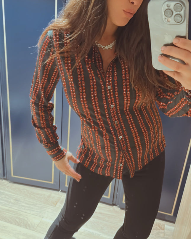 Chemise Céline Vintage en coton – Logo Triomphe rouge – Taille 38