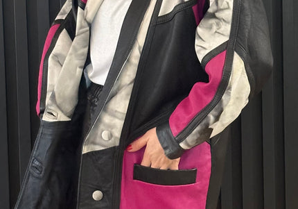 Veste longue en cuir vintage patchwork – Pièce unique