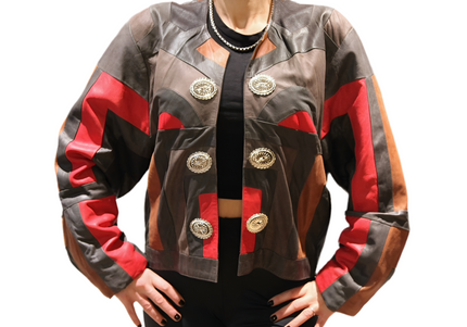 VESTE EN CUIR VINTAGE PATCHWORK
