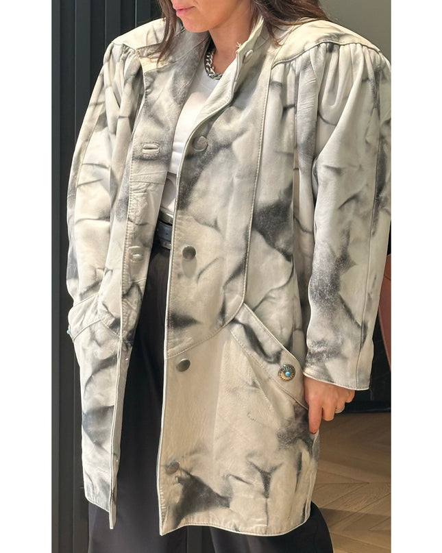 Manteau long en cuir vintage – pièce unique Tie&Dye